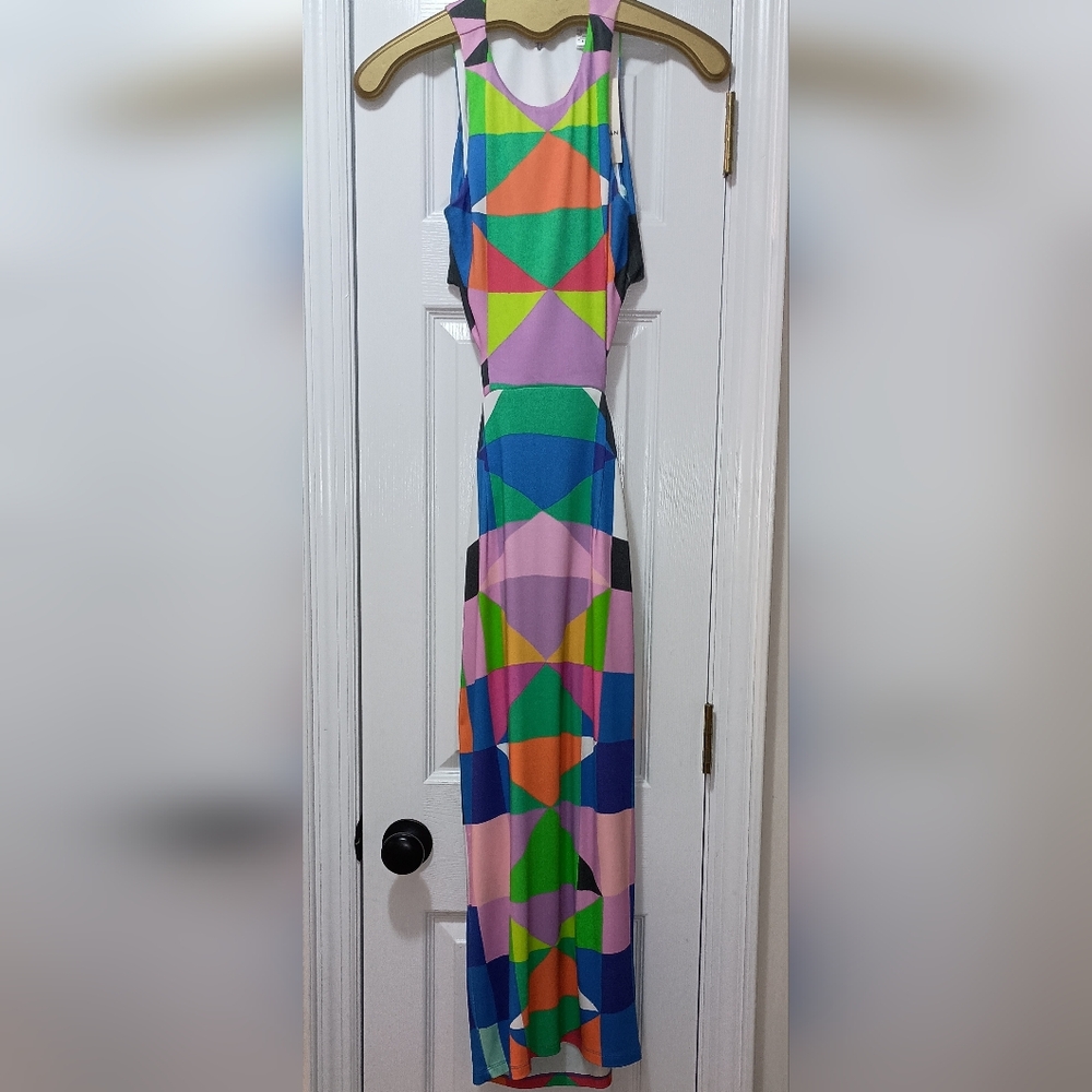Mara Hoffman Blue Pink Diamond Color Block Dress S